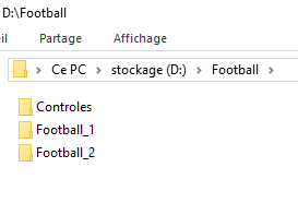 organisation des dossiers pour le jeu de football